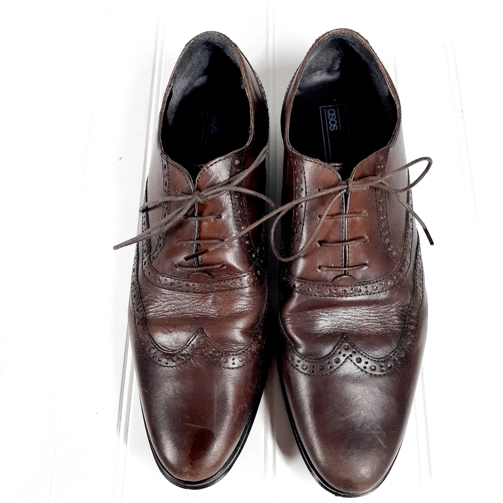 ASOS DESIGN Oxford Brogue Shoes In Brown Leather F910 - Picture 6 of 12